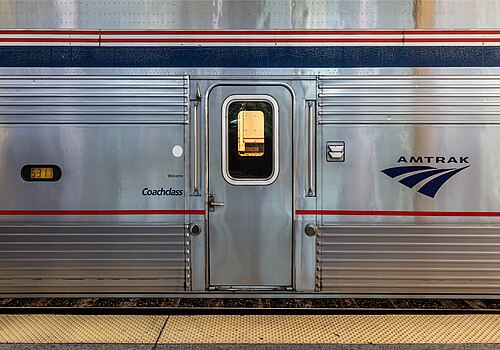 The entrance to an Amtrak Superliner II coach on the Auto Train